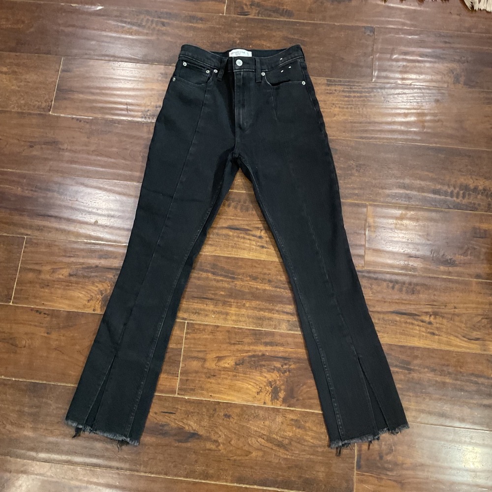Abercrombie & Fitch The Skinny High Rise Jeans Black Front Seam Slit Hem 27 4S